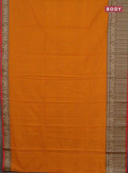 Narayanpet cotton saree yellow and violet with plain body and long thread woven border