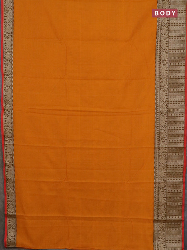 Narayanpet cotton saree yellow and violet with plain body and long thread woven border