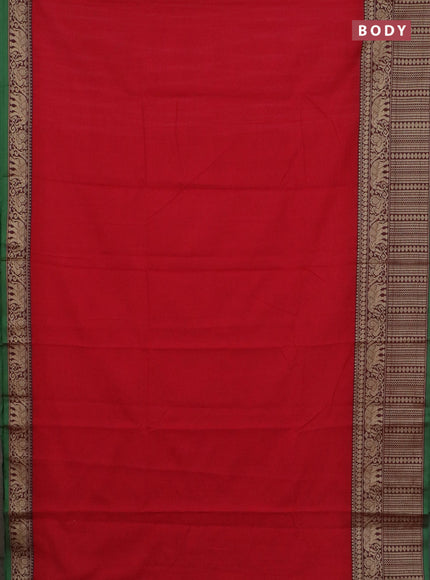 Narayanpet cotton saree red and green with plain body and long thread woven border