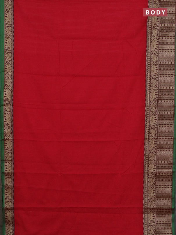 Narayanpet cotton saree red and green with plain body and long thread woven border