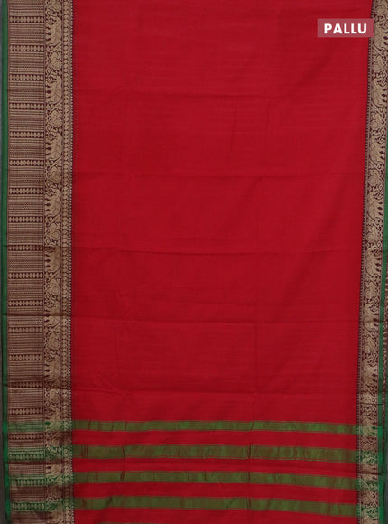 Narayanpet cotton saree red and green with plain body and long thread woven border