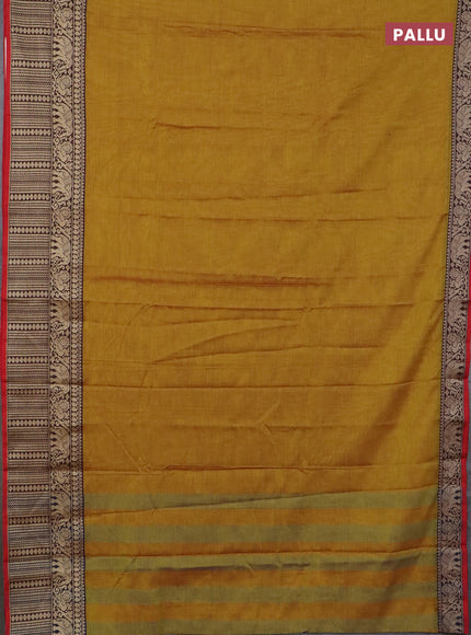 Narayanpet cotton saree mustard yellow and black with plain body and long thread woven border