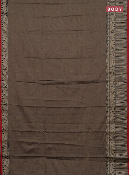 Narayanpet cotton saree chikku shade and maroon with plain body and long thread woven border