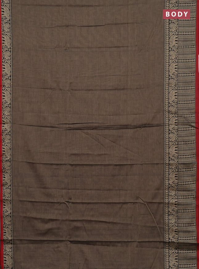 Narayanpet cotton saree chikku shade and maroon with plain body and long thread woven border