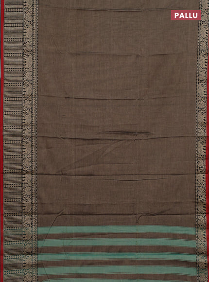 Narayanpet cotton saree chikku shade and maroon with plain body and long thread woven border