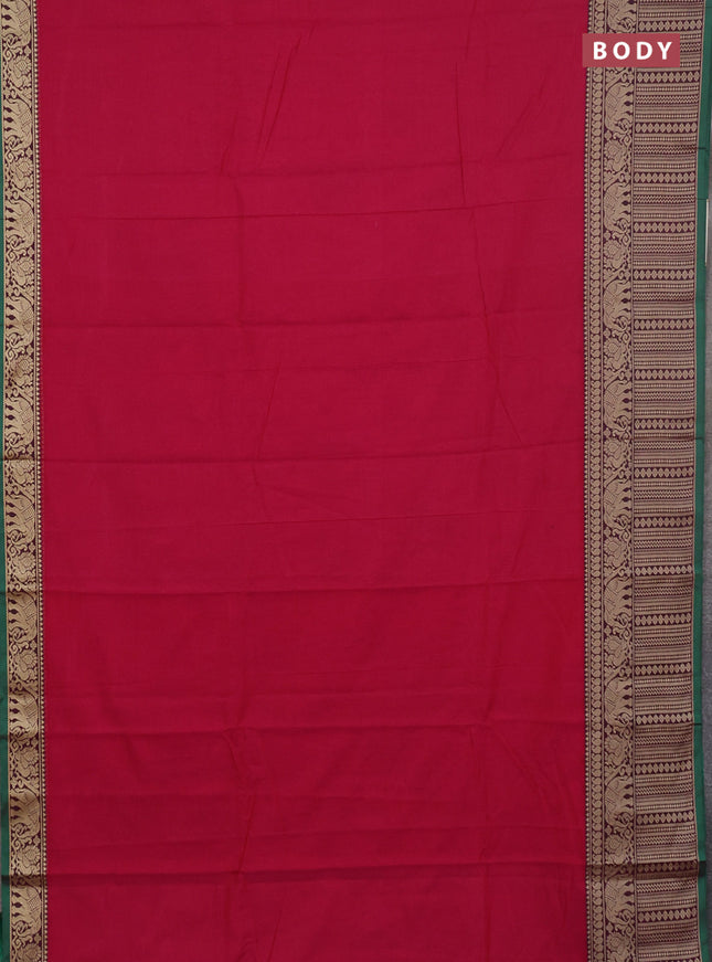 Narayanpet cotton saree dark pink and cs blue with plain body and long thread woven border