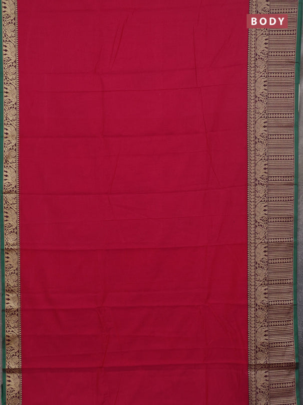 Narayanpet cotton saree dark pink and cs blue with plain body and long thread woven border