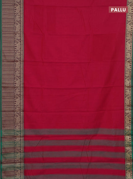 Narayanpet cotton saree dark pink and cs blue with plain body and long thread woven border