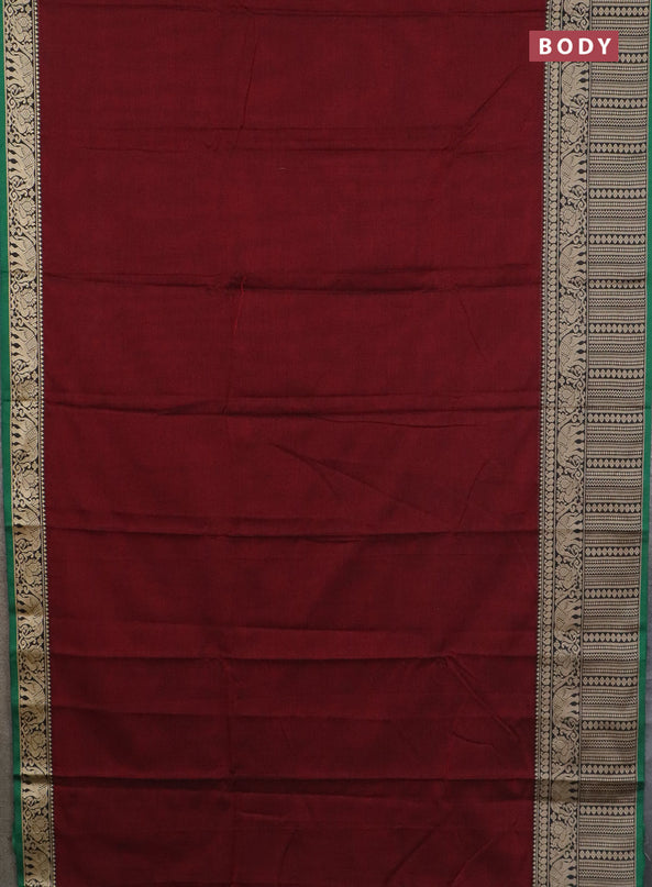 Narayanpet cotton saree deep maroon and yellow with plain body and long thread woven border