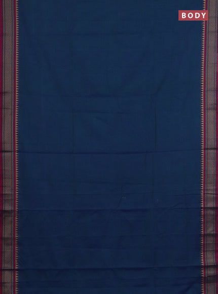 Narayanpet cotton saree dual shade of bluish green and mauve pink with plain body and thread woven border
