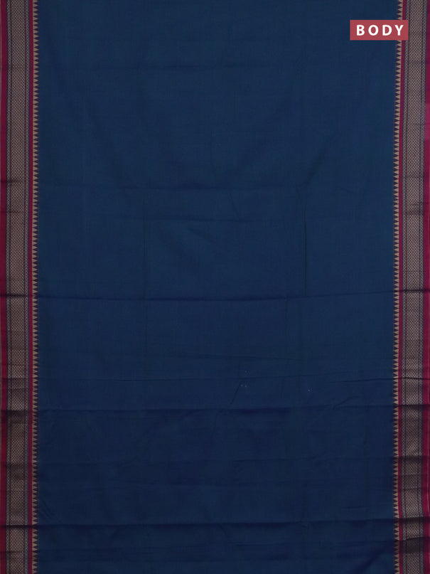 Narayanpet cotton saree dual shade of bluish green and mauve pink with plain body and thread woven border