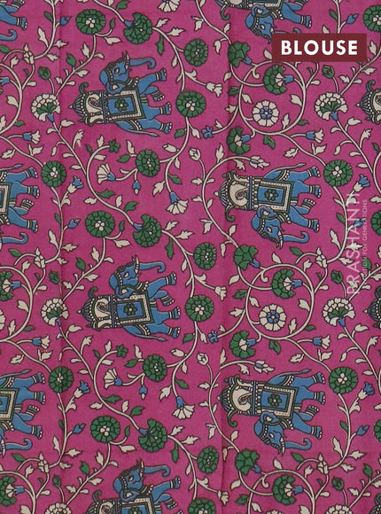 Narayanpet cotton saree dual shade of bluish green and mauve pink with plain body and thread woven border