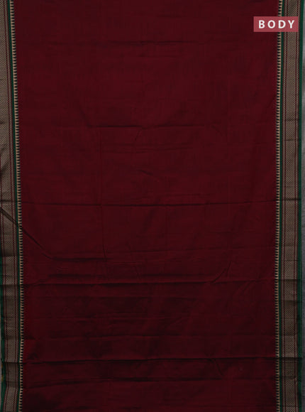 Narayanpet cotton saree deep maroon and green with plain body and thread woven border