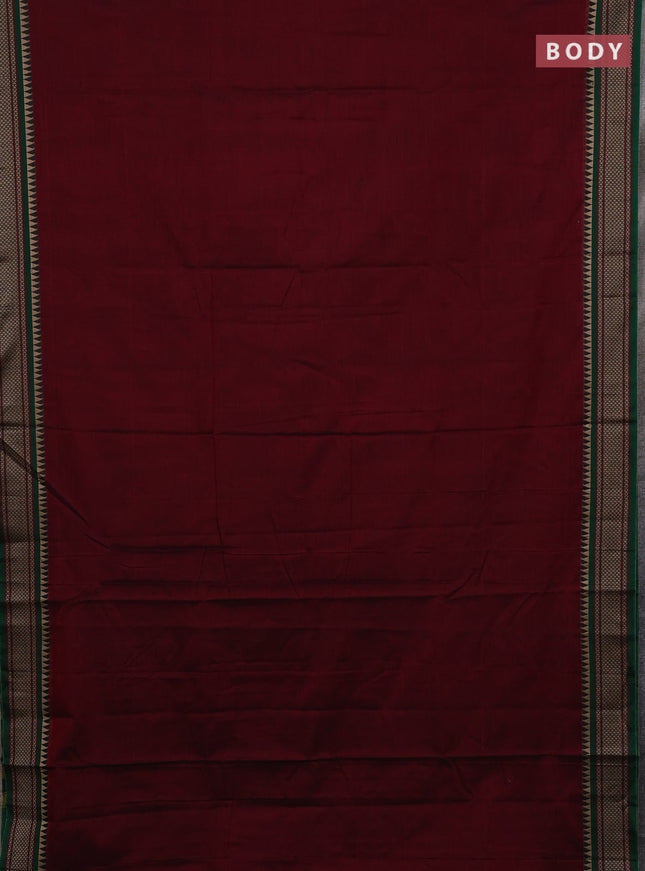 Narayanpet cotton saree deep maroon and green with plain body and thread woven border