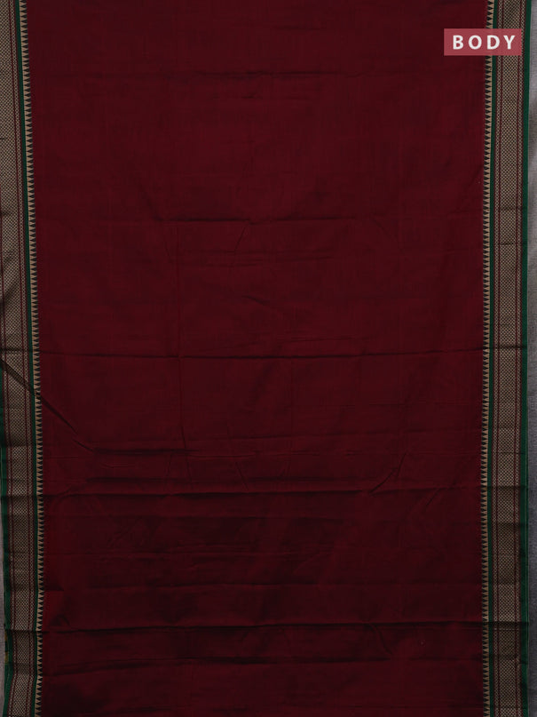 Narayanpet cotton saree deep maroon and green with plain body and thread woven border