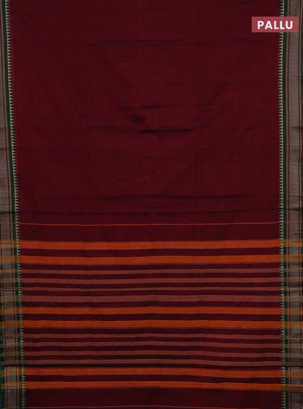 Narayanpet cotton saree deep maroon and green with plain body and thread woven border
