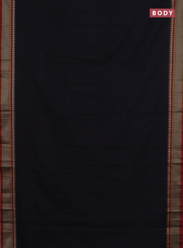 Narayanpet cotton saree black and maroon with plain body and thread woven border