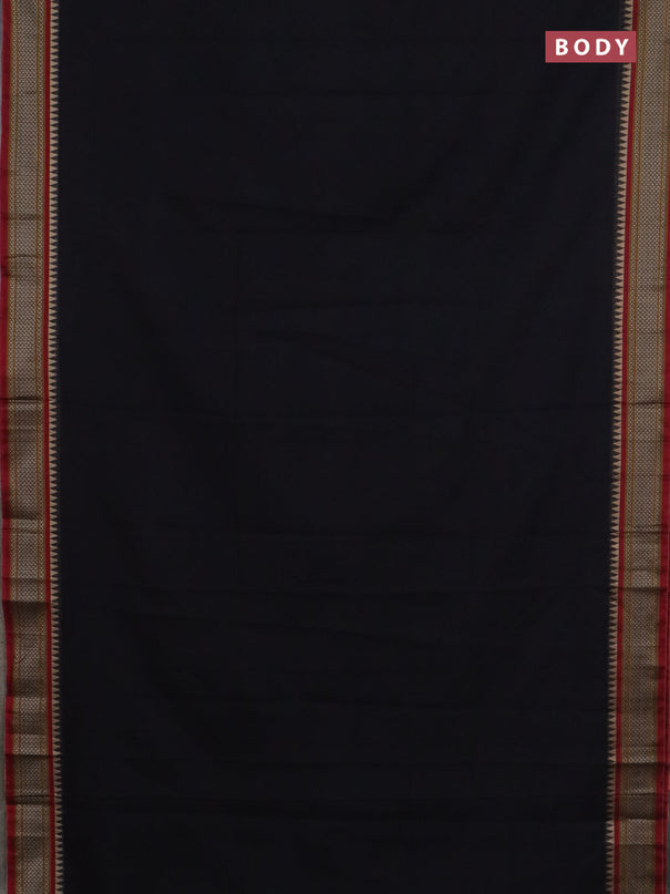 Narayanpet cotton saree black and maroon with plain body and thread woven border