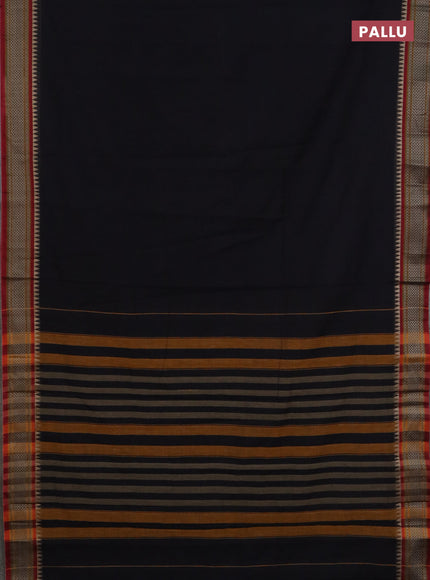 Narayanpet cotton saree black and maroon with plain body and thread woven border