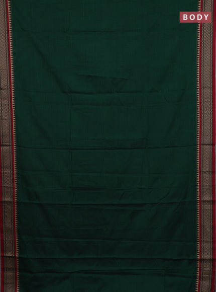 Narayanpet cotton saree bottle green and maroon with plain body and thread woven border