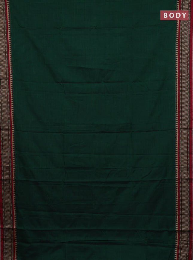 Narayanpet cotton saree bottle green and maroon with plain body and thread woven border