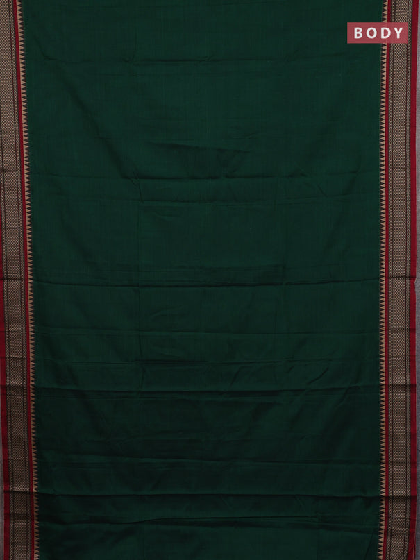 Narayanpet cotton saree bottle green and maroon with plain body and thread woven border