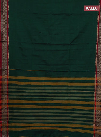 Narayanpet cotton saree bottle green and maroon with plain body and thread woven border