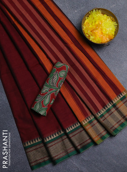 Narayanpet cotton saree deep maroon and maroon with plain body and thread woven border