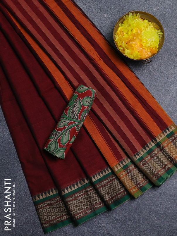 Narayanpet cotton saree deep maroon and maroon with plain body and thread woven border