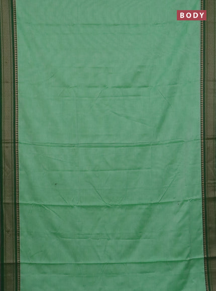 Narayanpet cotton saree light green and orange with plain body and thread woven border