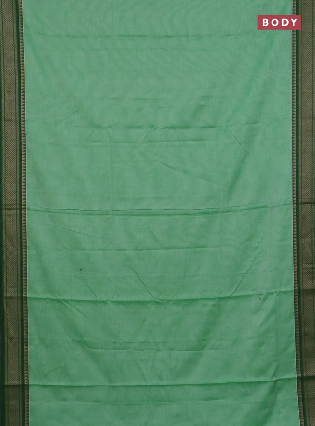 Narayanpet cotton saree light green and orange with plain body and thread woven border