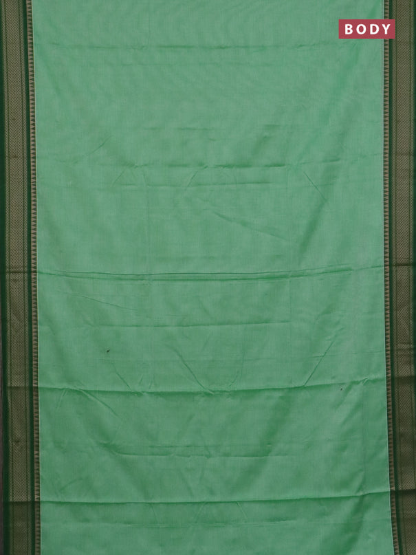 Narayanpet cotton saree light green and orange with plain body and thread woven border