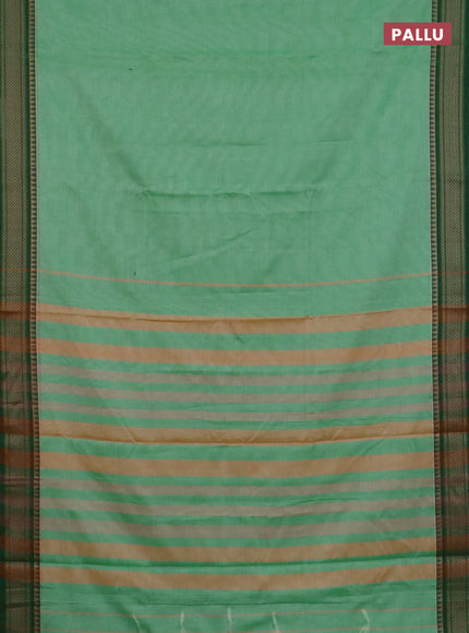 Narayanpet cotton saree light green and orange with plain body and thread woven border