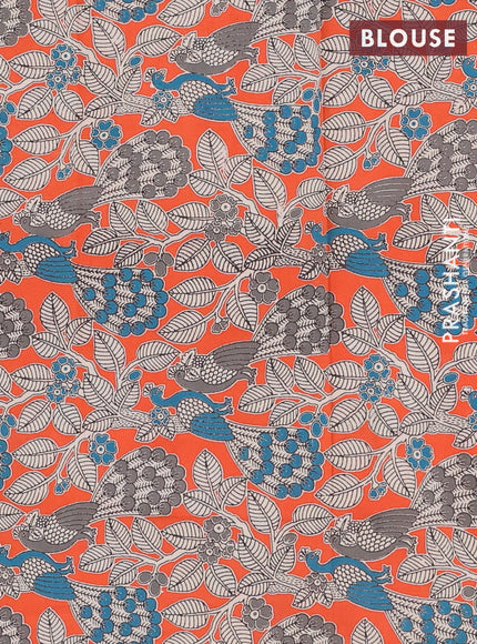 Narayanpet cotton saree grey and orange with plain body and thread woven border
