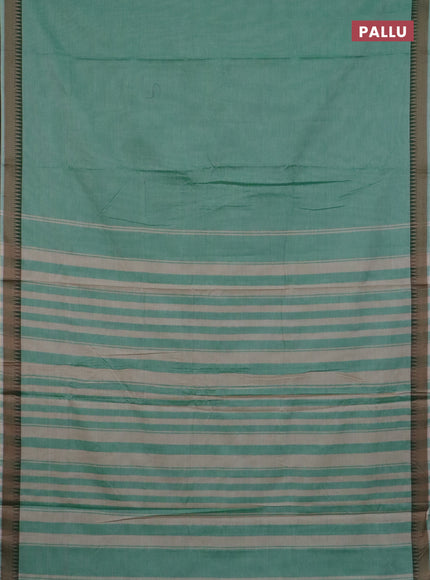 Narayanpet cotton saree light green and maroon with plain body and thread woven border