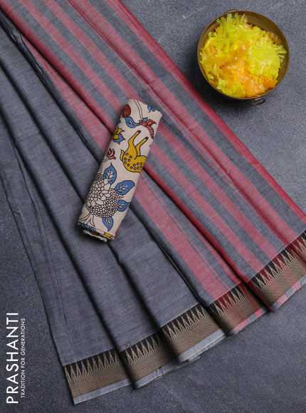 Narayanpet cotton saree grey and beige with plain body and thread woven border
