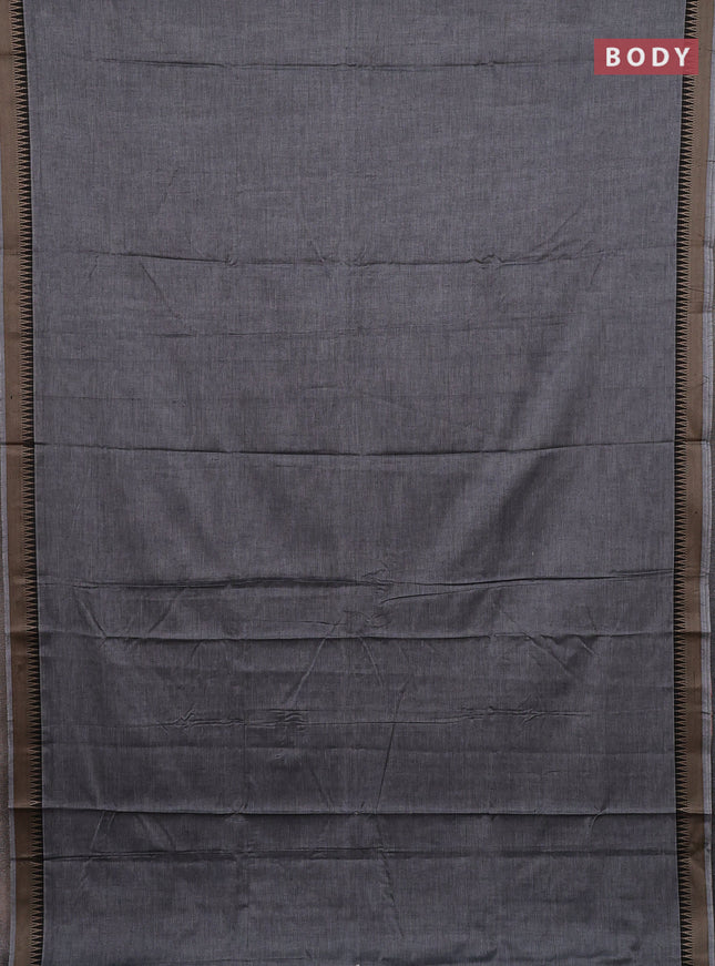 Narayanpet cotton saree grey and beige with plain body and thread woven border