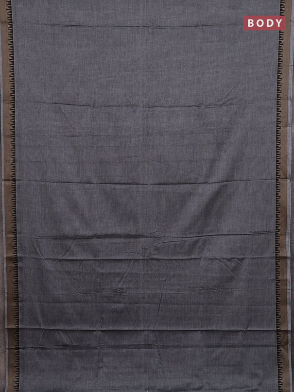 Narayanpet cotton saree grey and beige with plain body and thread woven border