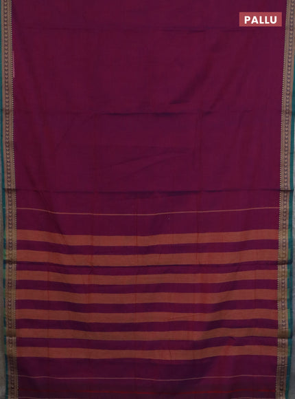 Narayanpet cotton saree purple and green with plain body and thread woven border