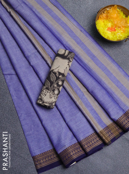 Narayanpet cotton saree lavender and black with plain body and thread woven border