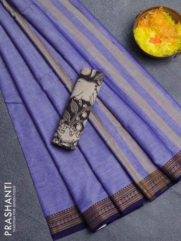 Narayanpet cotton saree lavender and black with plain body and thread woven border