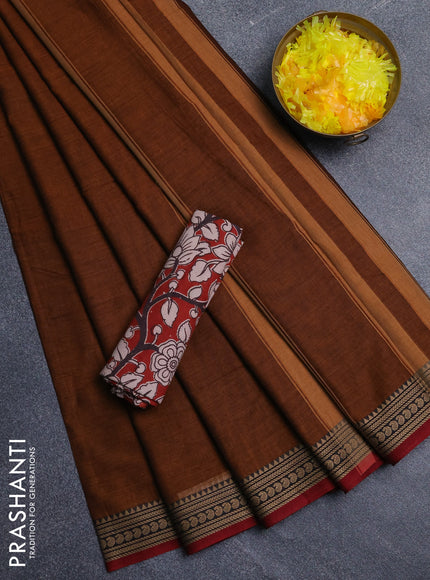 Narayanpet cotton saree rust shade and maroon with plain body and thread woven border