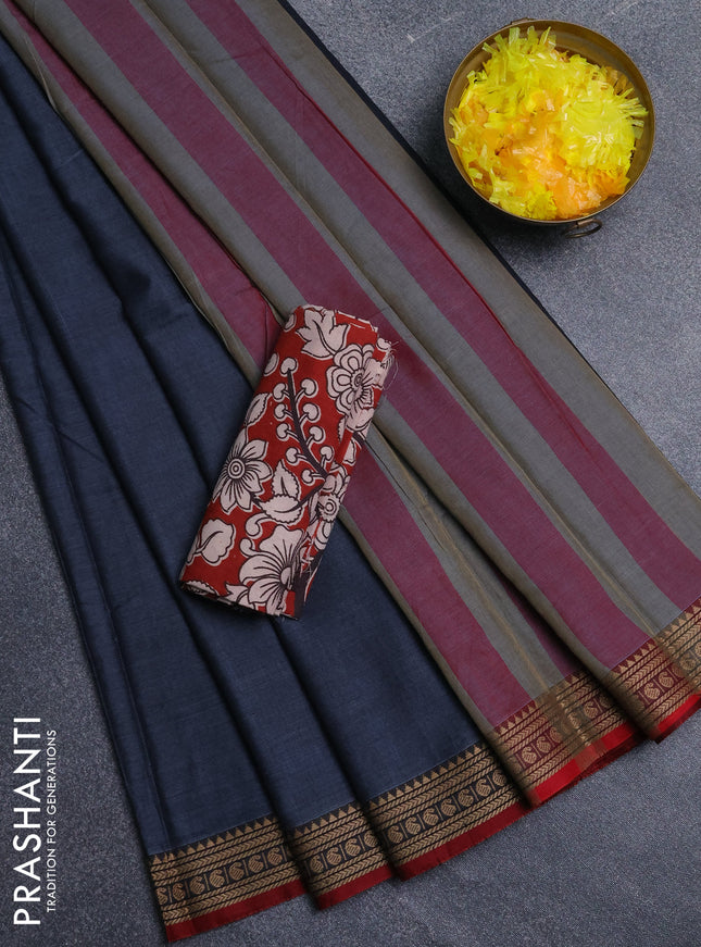 Narayanpet cotton saree purple and maroon with plain body and thread woven border