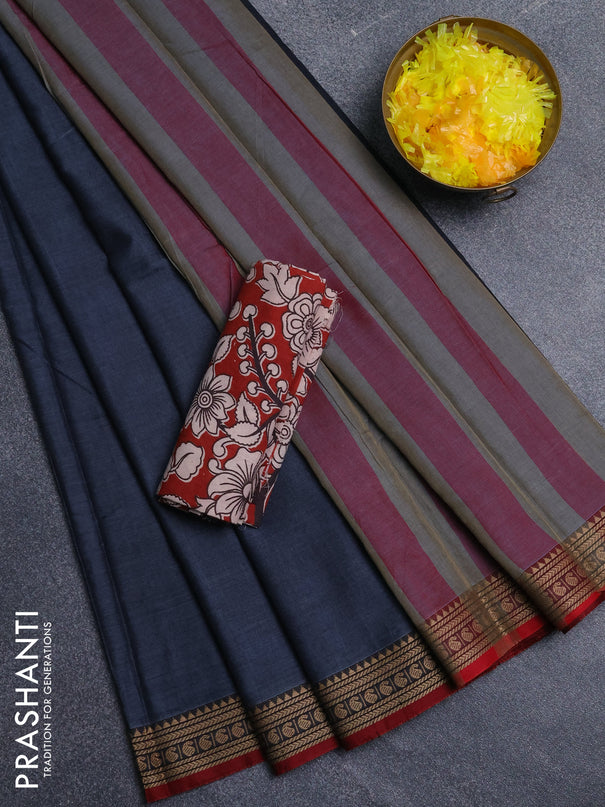 Narayanpet cotton saree purple and maroon with plain body and thread woven border