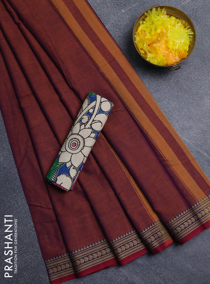 Narayanpet cotton saree rust shade and blue with plain body and thread woven border