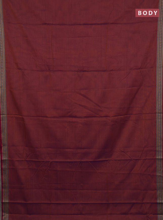 Narayanpet cotton saree rust shade and blue with plain body and thread woven border