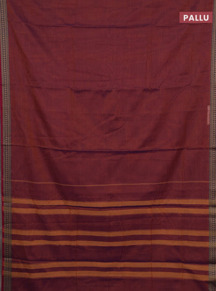 Narayanpet cotton saree rust shade and blue with plain body and thread woven border
