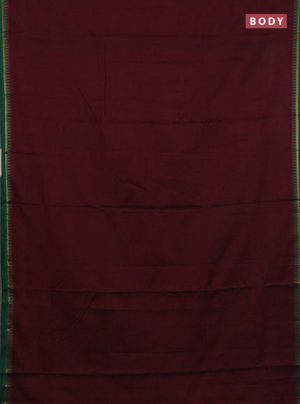 Narayanpet cotton saree deep maroon and green with plain body and thread woven border