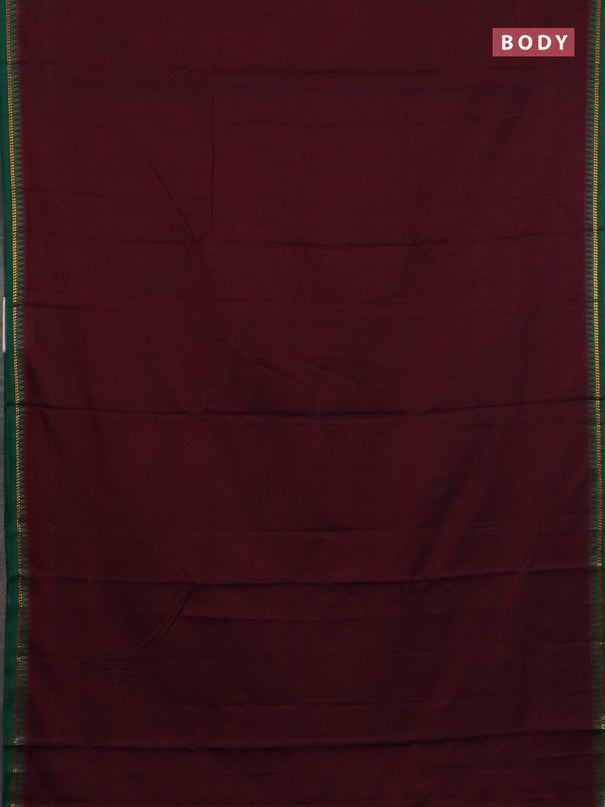 Narayanpet cotton saree deep maroon and green with plain body and thread woven border
