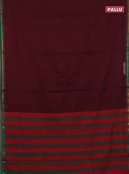 Narayanpet cotton saree deep maroon and green with plain body and thread woven border